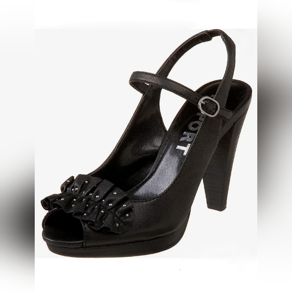 Report Shoes - REPORT, Black Marlowe‎ Peep Toe Slingback Heels, Size 6